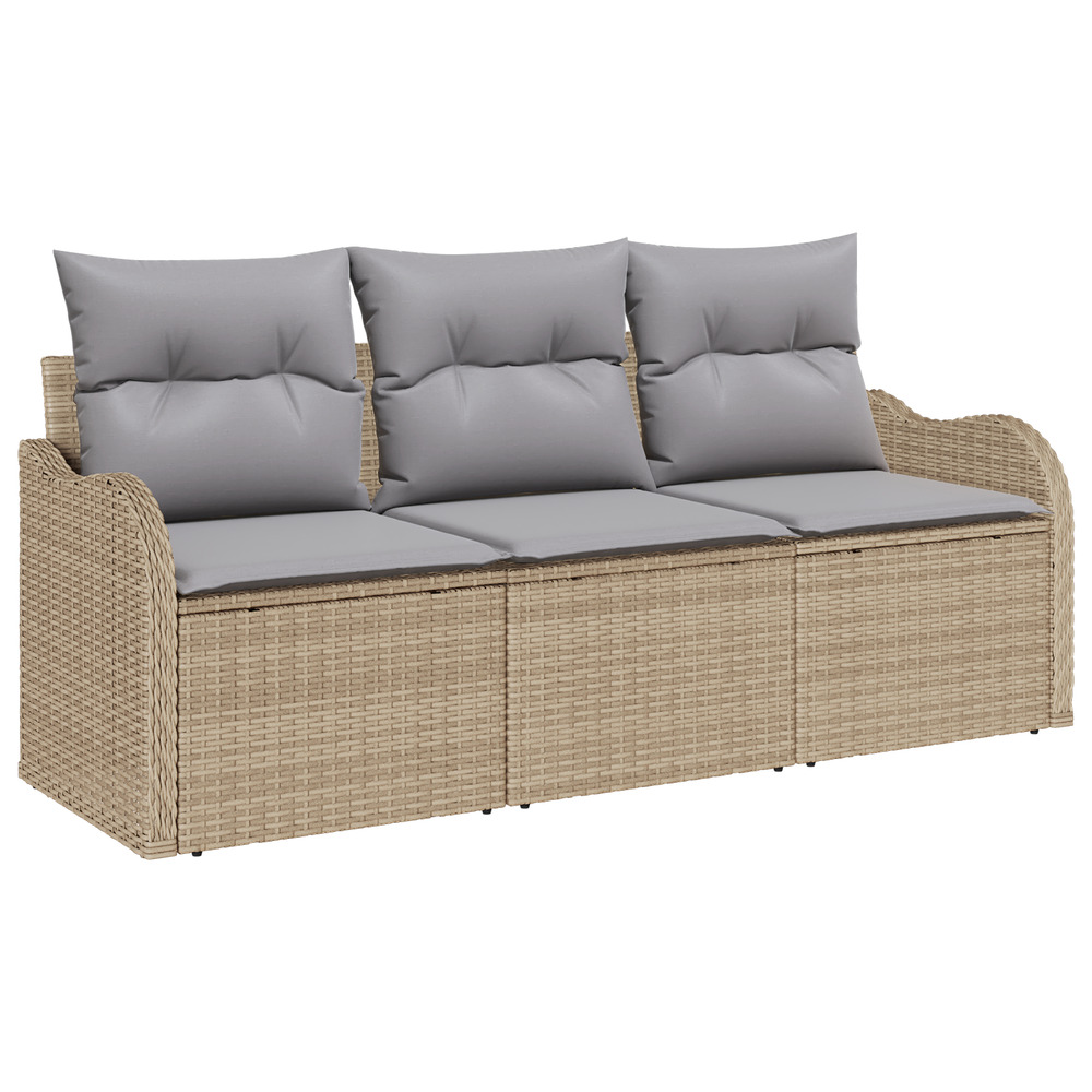 Ensemble de canapé de jardin 3 pièces avec coussins beige en poly rattan