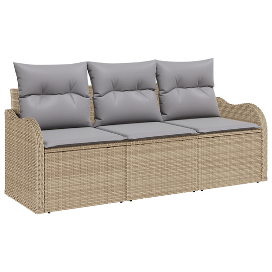 Ensemble de canapé de jardin 3 pièces avec coussins beige en poly rattan