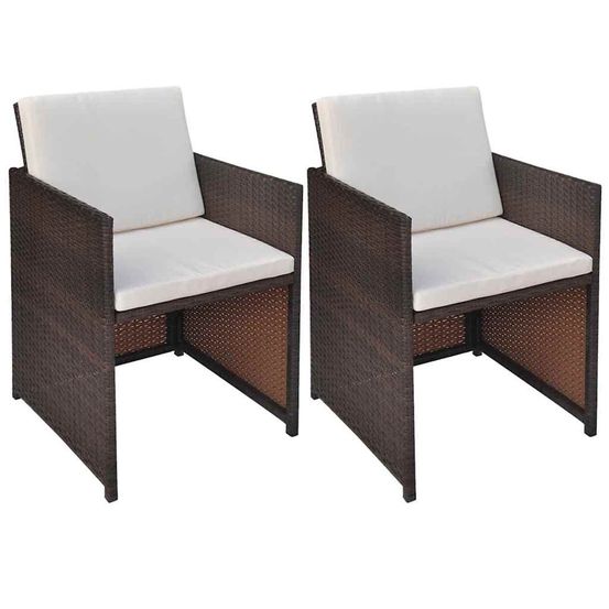 Chaises de jardin lot de 2 avec coussins résine tressée marron
