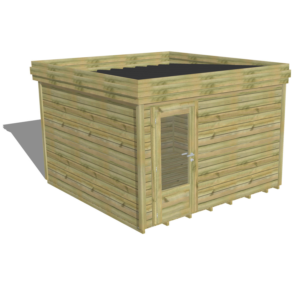 Abri de jardin bois pin traité autoclave 27mm - 3,44x3,44m / 12m2 - bac acier - plancher bois