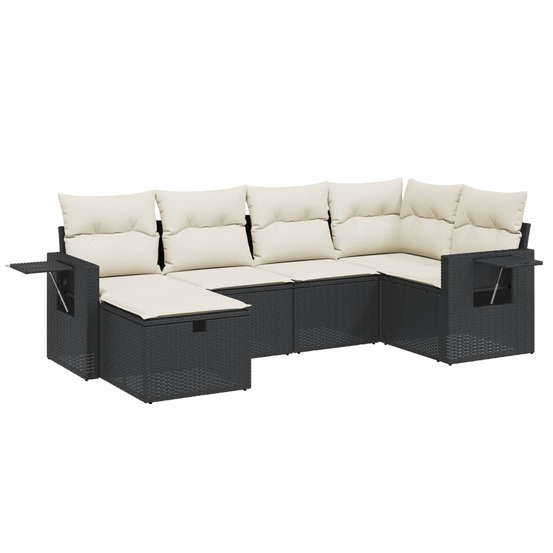 Salon de jardin 6 pcs avec coussins noir résine tressée