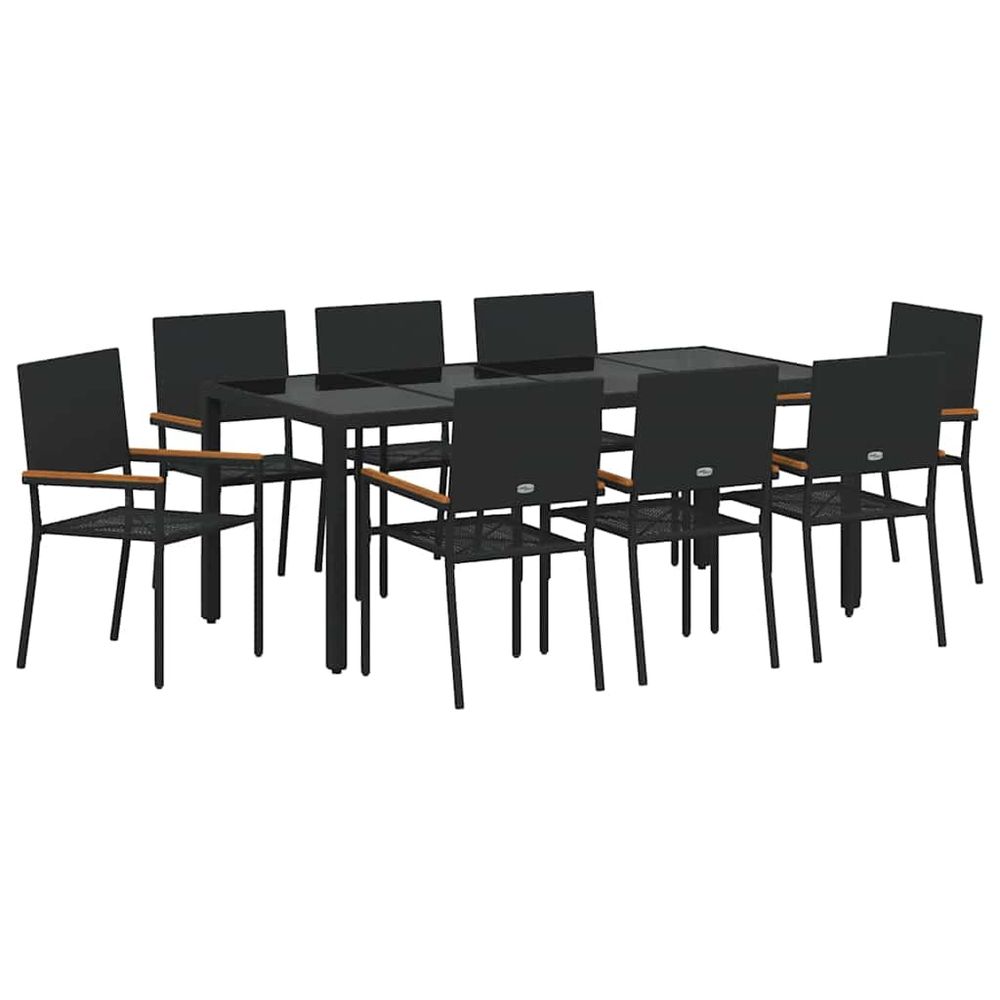 Ensemble de salle à manger pour jardin 9 pc noir polyrotin