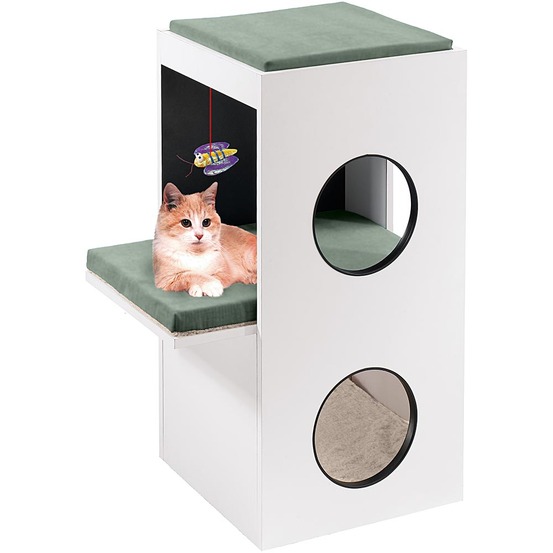Meuble chats chat ferplast blanco bois à griffer couchage balle de jeu deux rayons