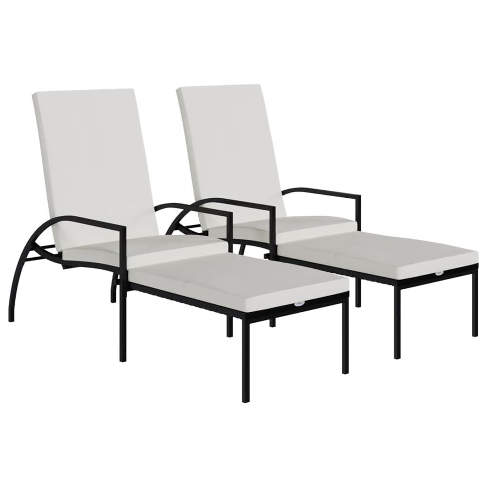Chaises longues avec repose-pied 2 pcs résine tressée noir