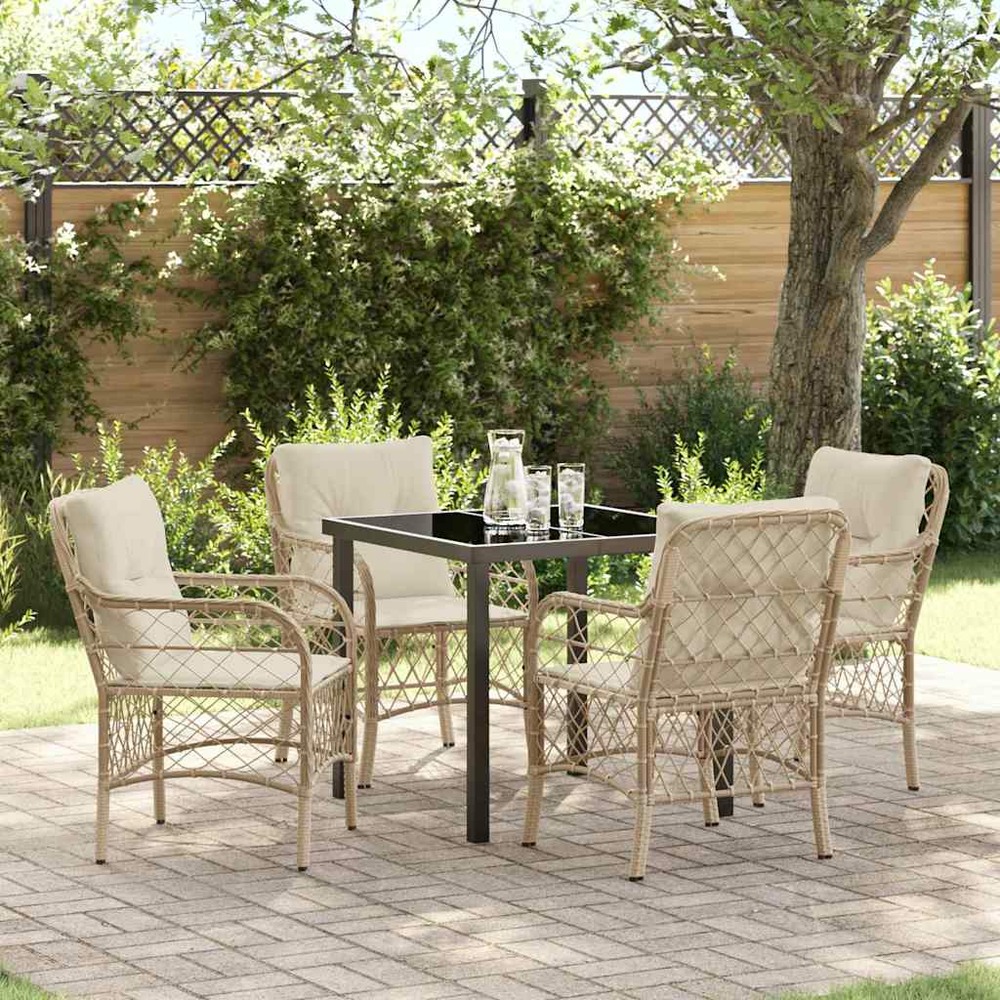 Ensemble de salle à manger pour jardin 5 pcs beige polyrotin