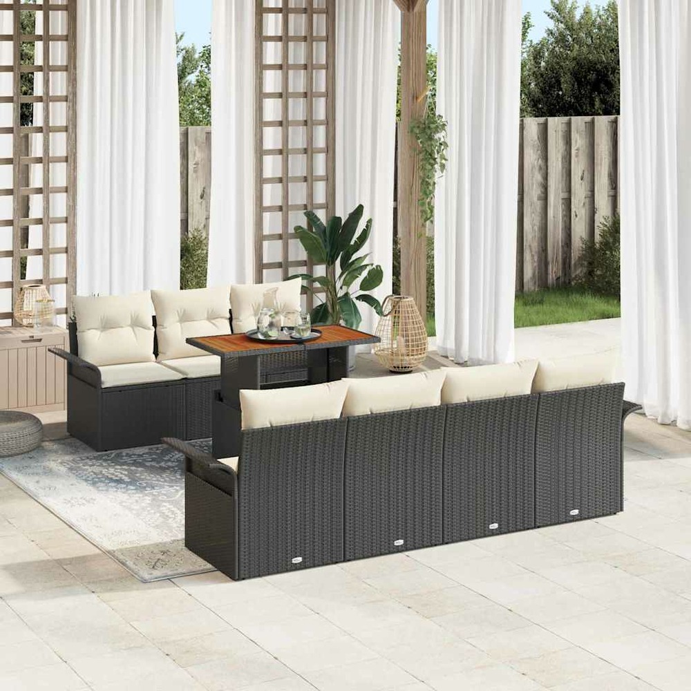 Ensemble de canapé de jardin 8 pcs noir poly rotin