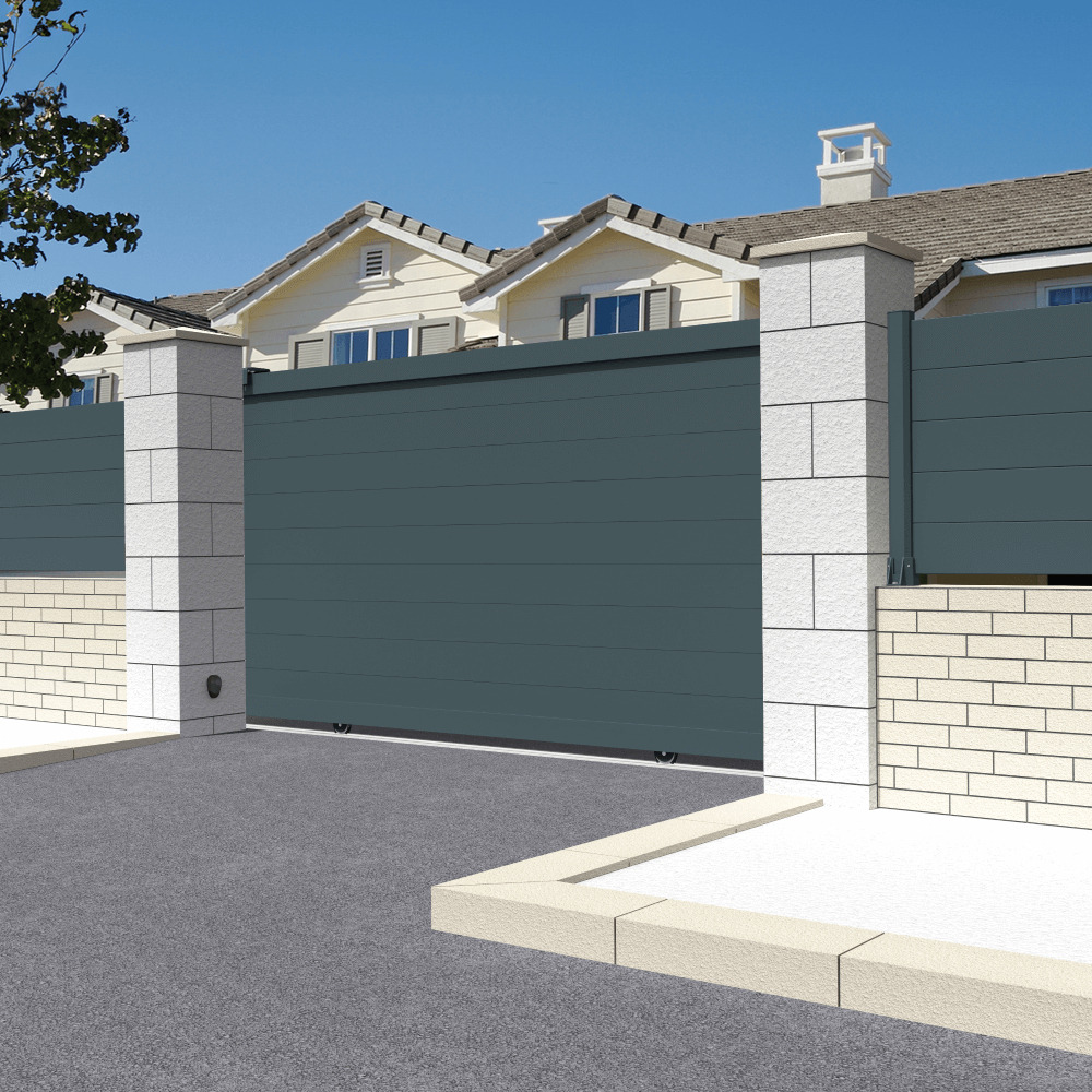 Portail coulissant motorisé plein l 3500 x h 1692 mm (gris anthracite stucturé ral7016st)