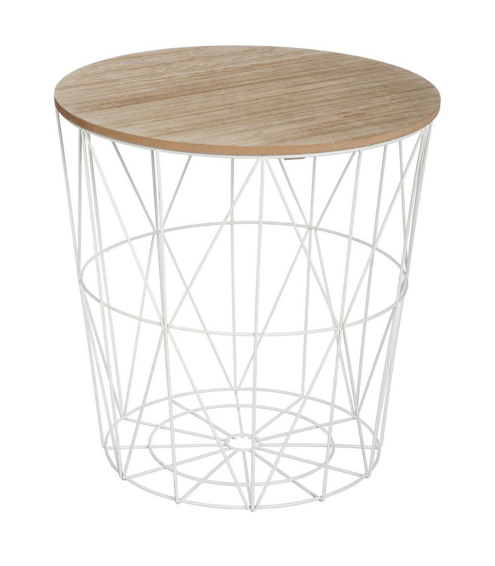 Table à café en métal blanc et plateau en bois h 41 cm