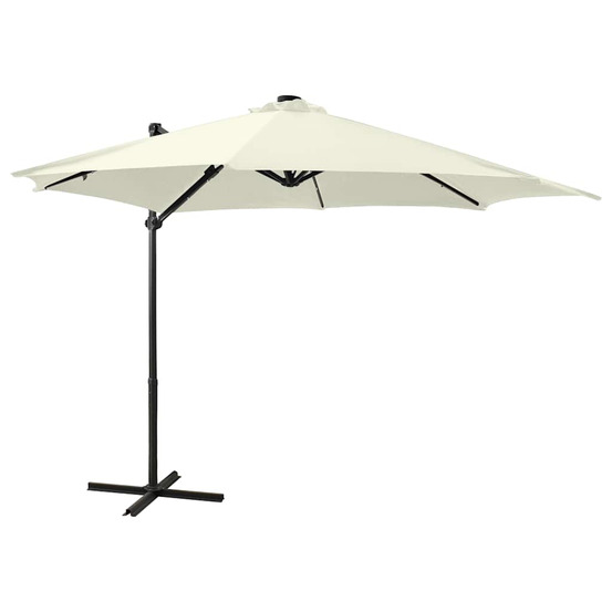 Parasol de jardin en porte-à-faux et mât et lumières led sable