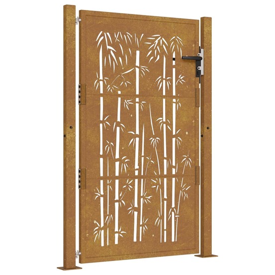Portail de jardin 100x125 cm en acier corten et design bambou