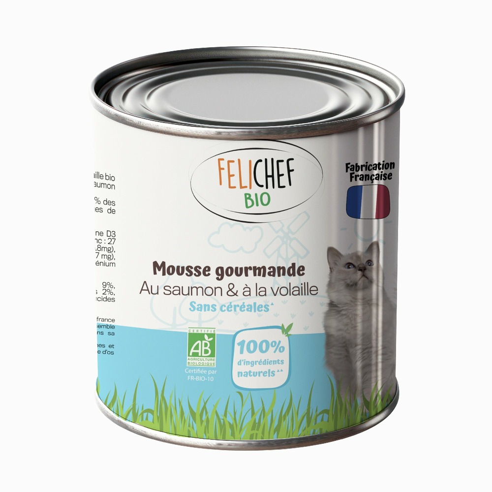 Felichef - mousse bio sans céréales au saumon pour chat 400g