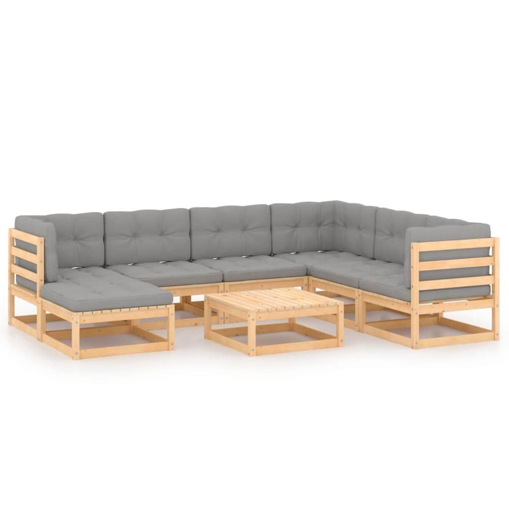 Salon de jardin 8 pcs avec coussins bois de pin massif