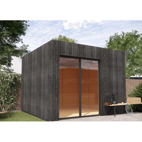 Dépendance jardin sans permis en bois 3,3 x 3,5 x 2,7 m avec plancher isolé / menuiseries alu k-line