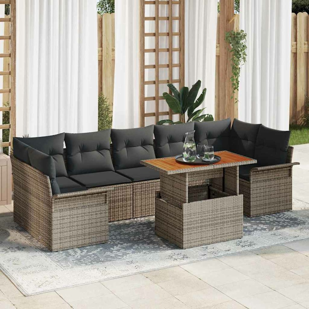 Ensemble de canapé de jardin 8 pcs gris poly rotin