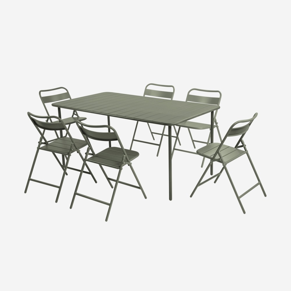 Table de jardin métal + 6 assises, amelia 160x90xh72.5cm