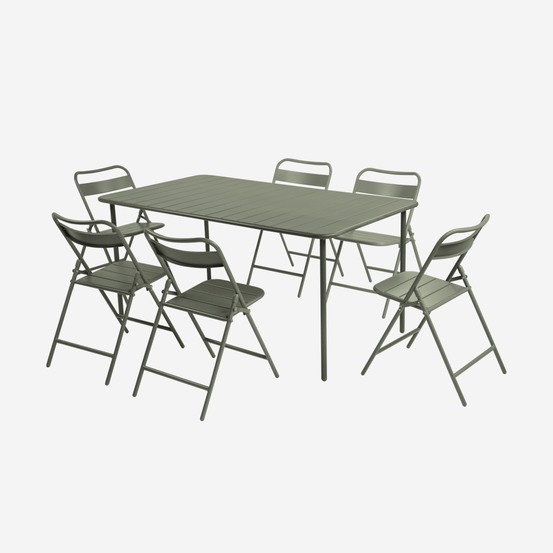 Table de jardin métal + 6 assises, amelia 160x90xh72.5cm