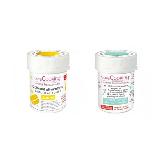 2 colorants alimentaires en poudre - jaune-vert d'eau