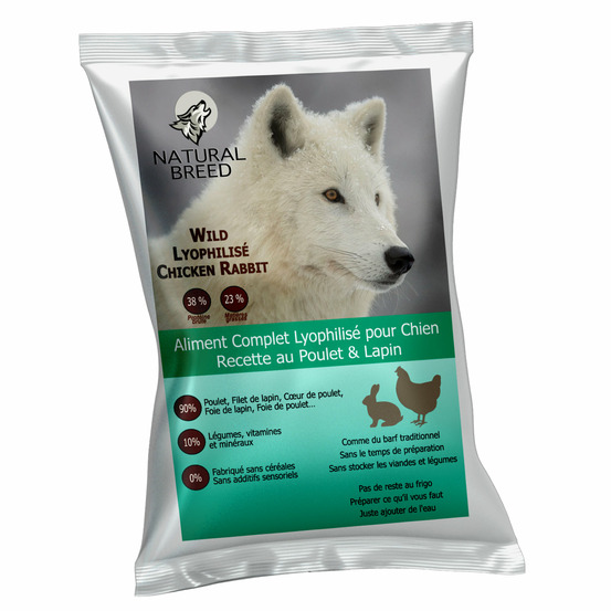 Alimentation lyophilisée pour chien adulte poulet et lapin – sans céréales – faible en glucides – Wild Lyophilisé – 250 g