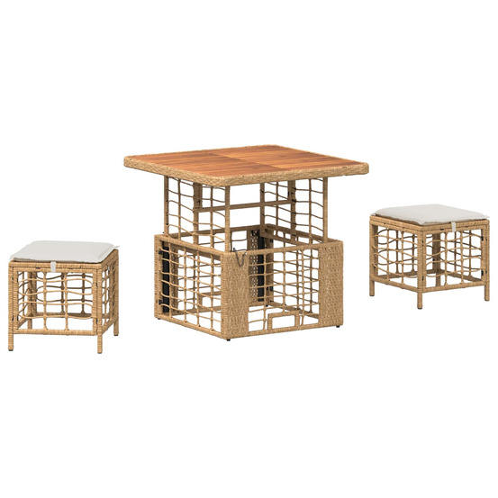 Ensemble de salle à manger pour jardin 3 pcs nature et blanc