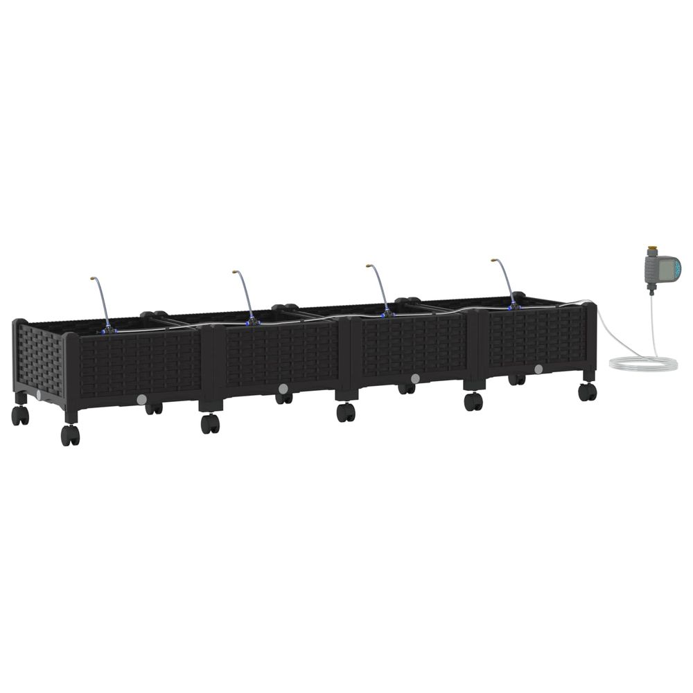 Porte-plante de jardin avec irrigation et roues 4 pc noir pp