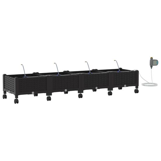 Porte-plante de jardin avec irrigation et roues 4 pc noir pp