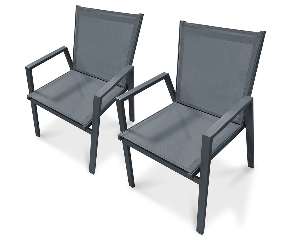 Lot de 2 fauteuils de jardin floride aluminium et textilène anthracite