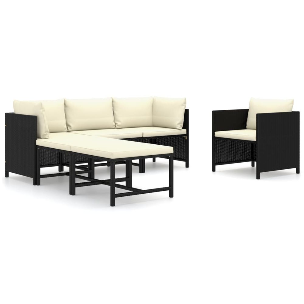 Salon de jardin 6 pcs avec coussins résine tressée noir