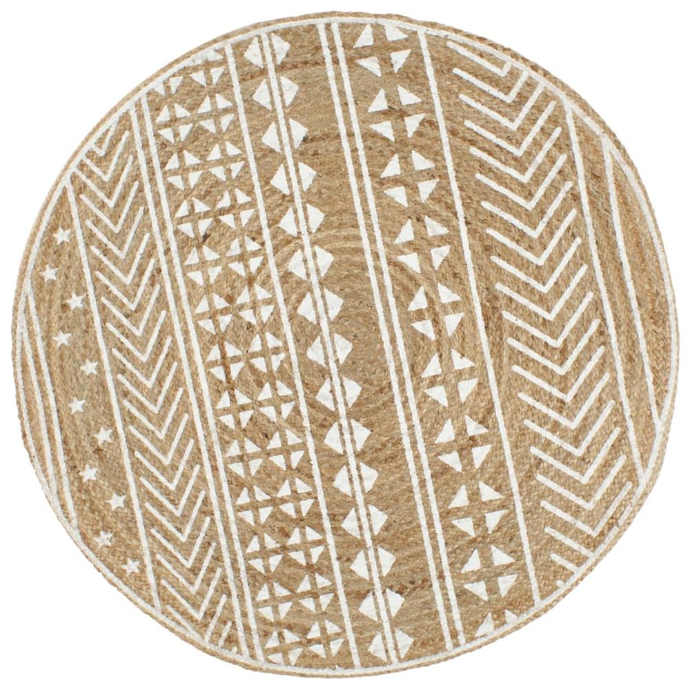 Tapis fait à la main jute avec imprimé blanc 120 cm