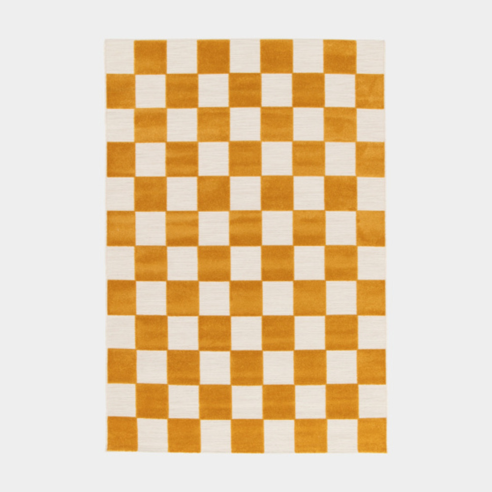 Tapis extérieur et intérieur motif damier - marius - jaune moutarde - 120 x 170 cm