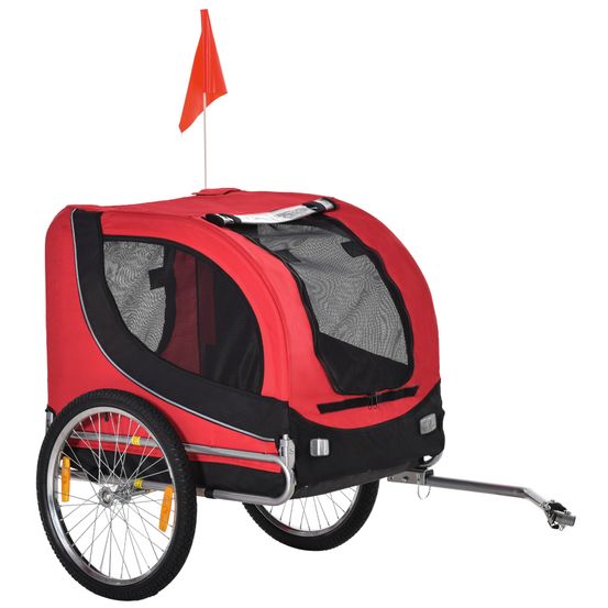 Remorque vélo pour chien acier oxford voyage sécurisé avec attache universelle rouge