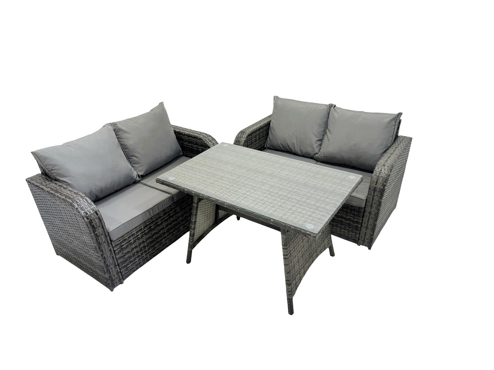 Ensemble de meubles de jardin en polyrotin 3 pièces avec table à manger rectangulaire canapé d'amour