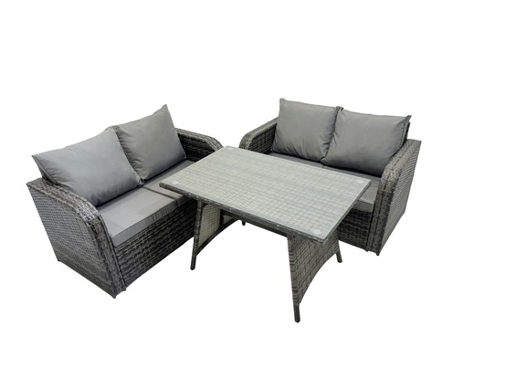 Ensemble de meubles de jardin en polyrotin 3 pièces avec table à manger rectangulaire canapé d'amour