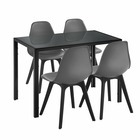 Ensemble de table et 4 chaisestable de salle à manger avec 4 chaises métal bois plastique verre noir et gris 105cm x 60cm x 7