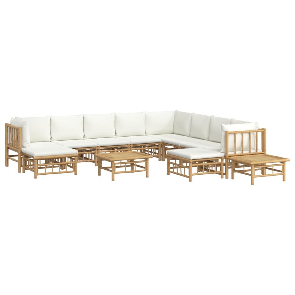Salon de jardin meuble d'extérieur ensemble de mobilier 12 pièces avec coussins blanc crème bambou