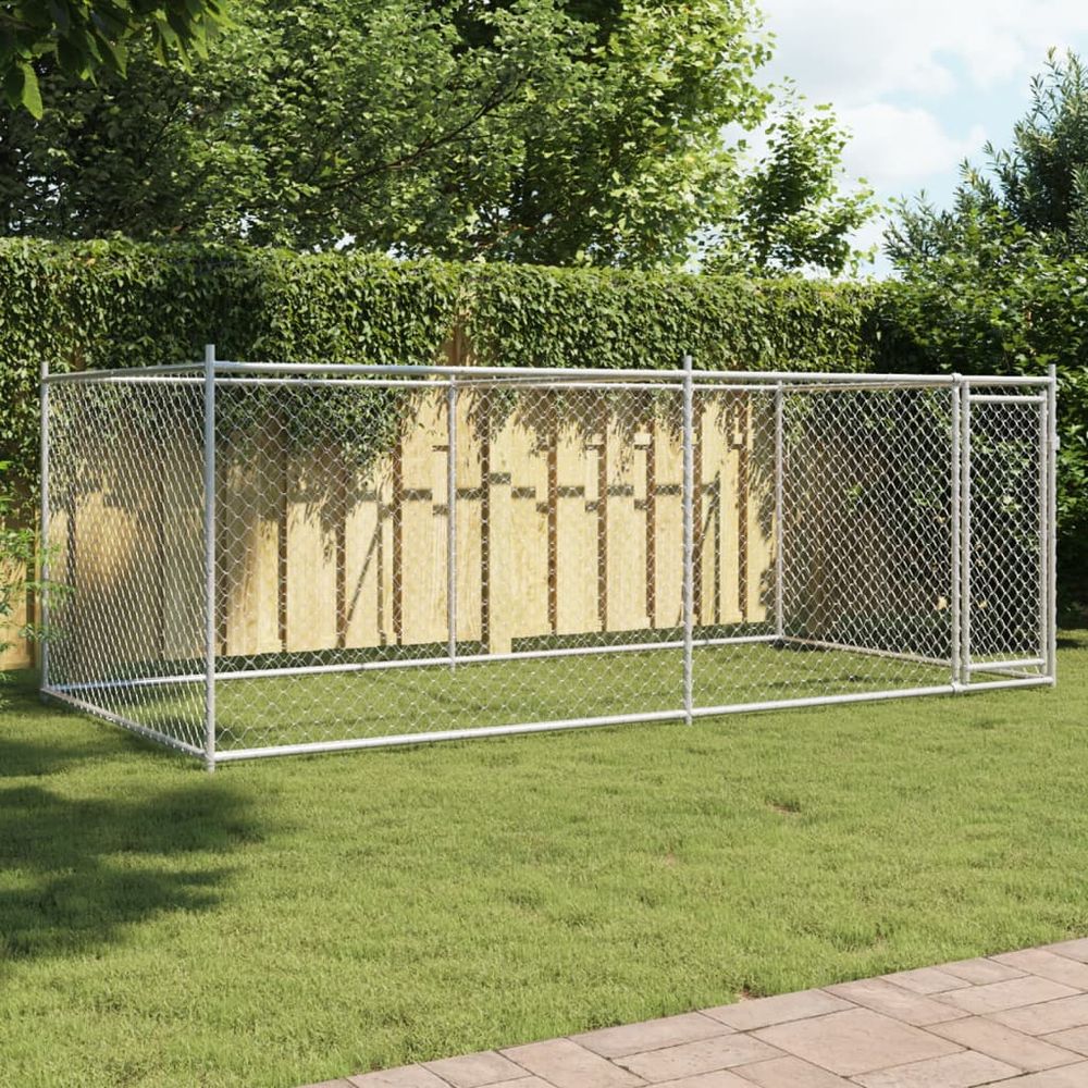 Grand enclos de jardin pour chien acier galvanisé sécurisé gris 4x2x1,5 m