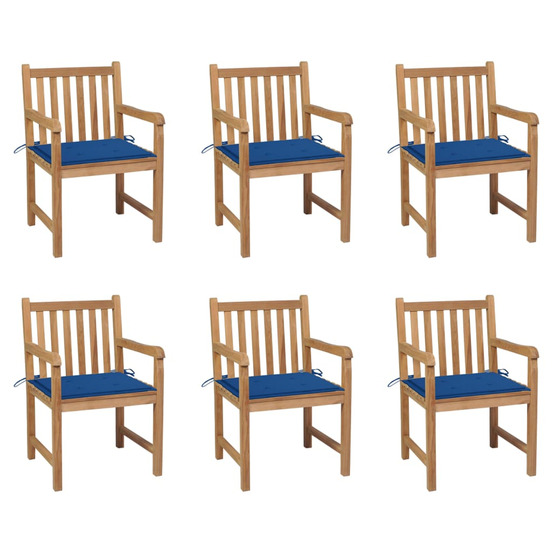 Chaises de jardin lot de 6 et coussins bleu royal bois de teck