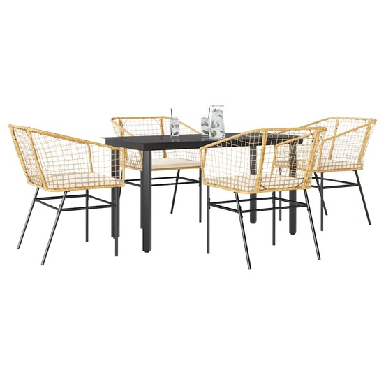 Ensemble à manger jardin coussins 5pcs marron poly rotin verre