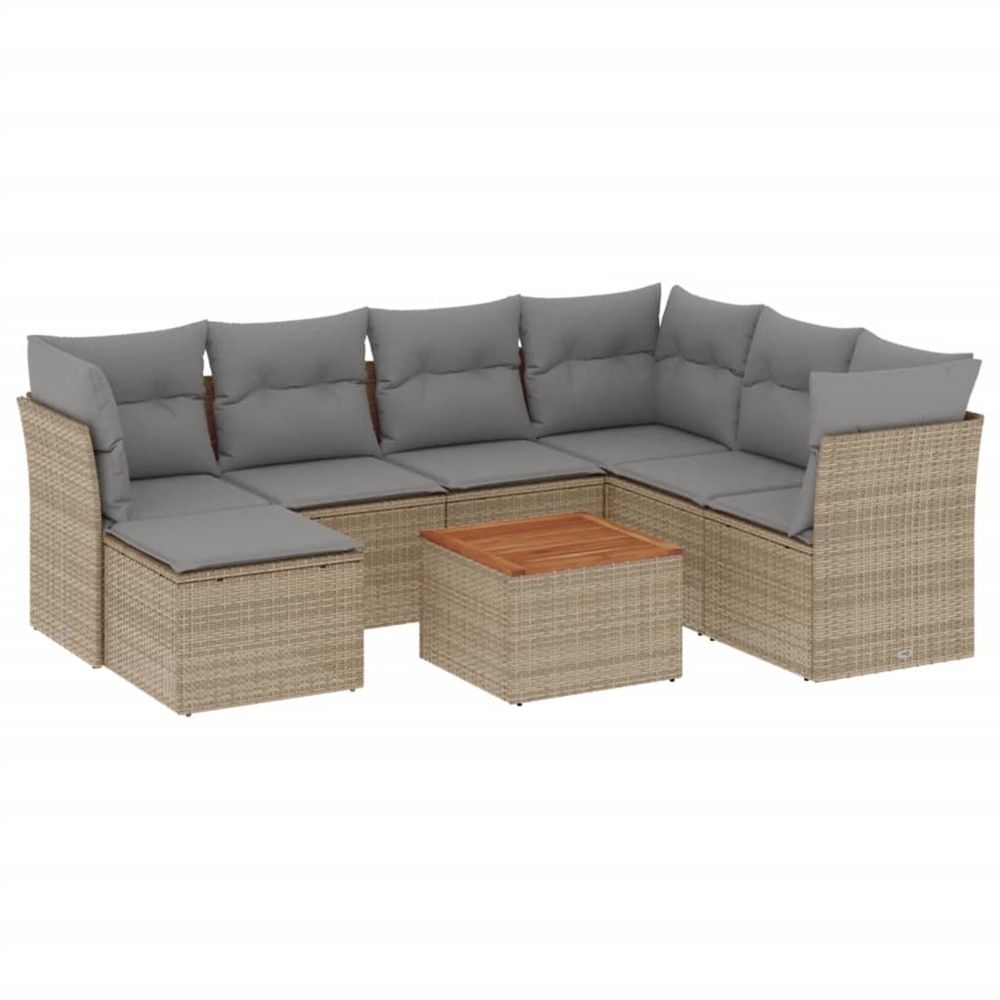 Salon de jardin avec coussins 8 pcs beige résine tressée