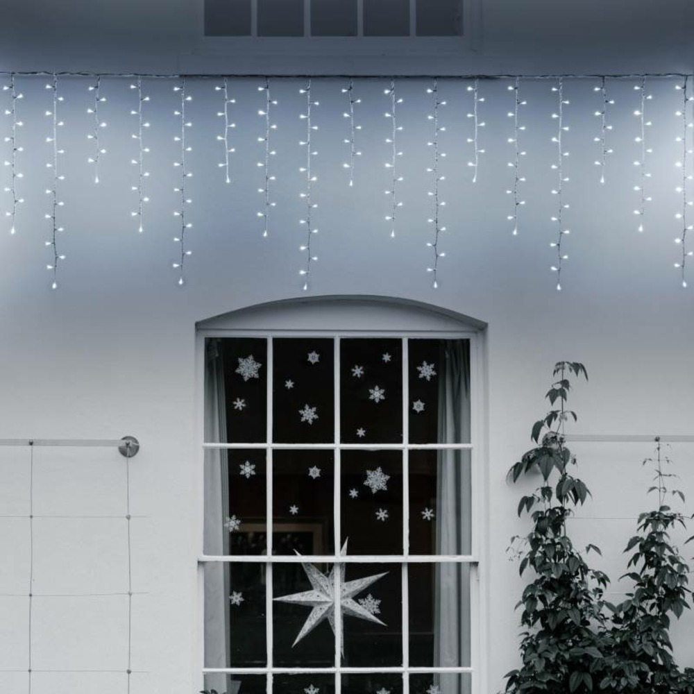 Guirlande stalactites chute de neige 3,6m h80cm 288 led blanc froid câble blanc lotti