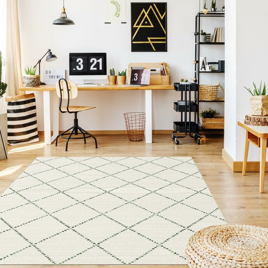 Tapis extérieur 200x290 tissé kilim crème et vert casada 18