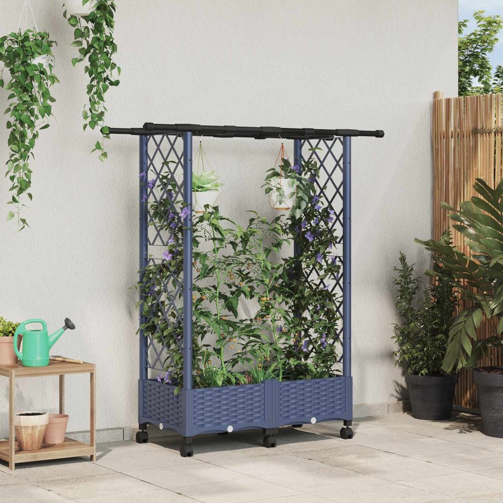 Jardinière surélevée pp terrasse treillis et toit gris 122cm