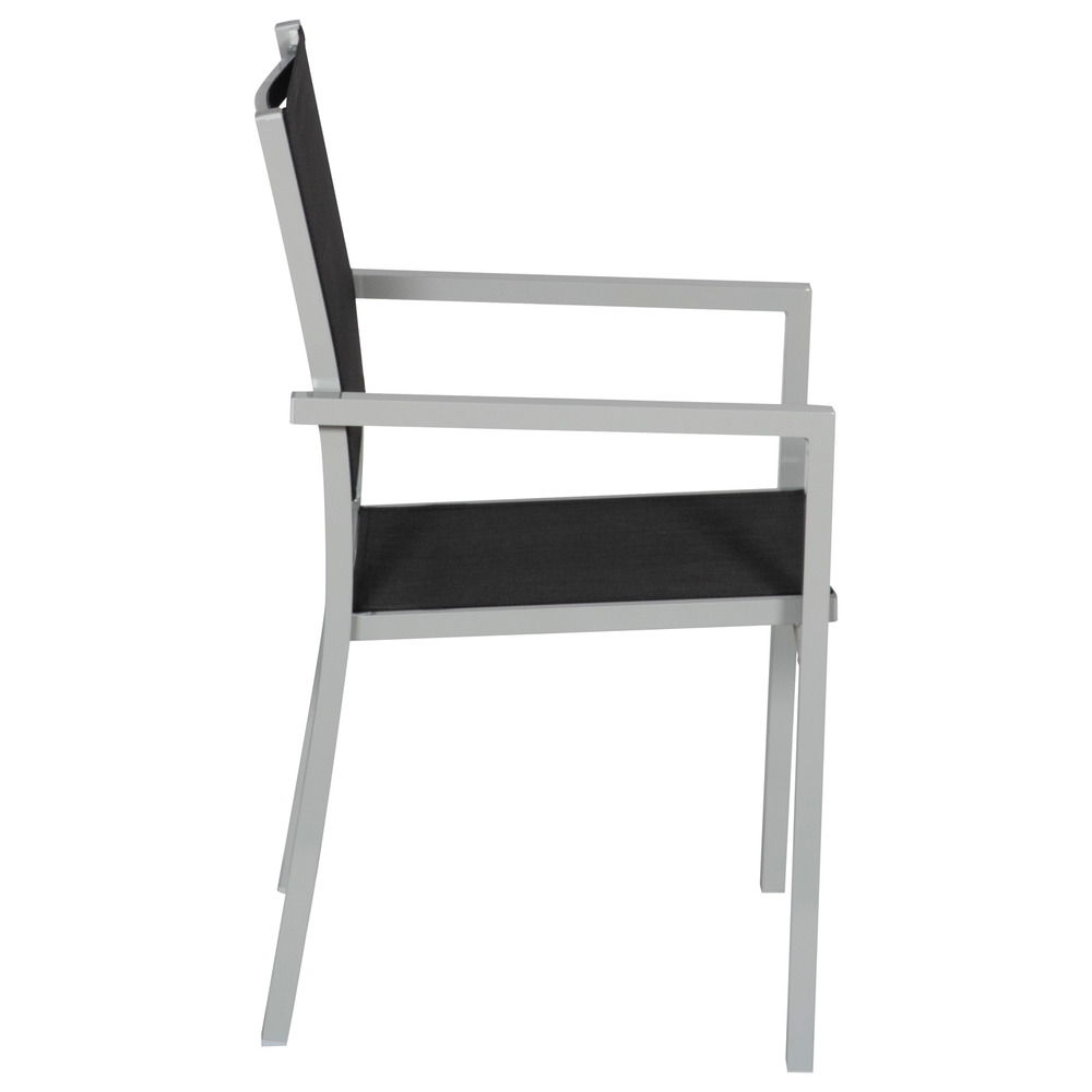 Lot de 6 chaises en aluminium gris - textilène noir