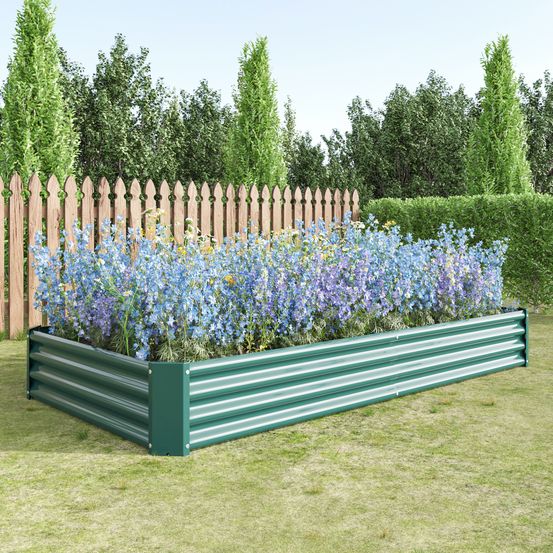 Grand carré potager acier galvanisé jardin culture plantes 232x113cm vert