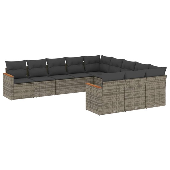 Salon de jardin 11 pcs avec coussins gris résine tressée