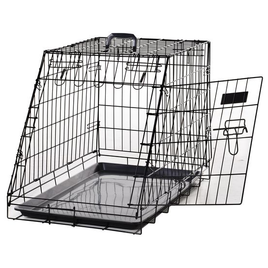 Cage transport pour chien métal forme trapèze voiture pliable double loquet 77cm noir