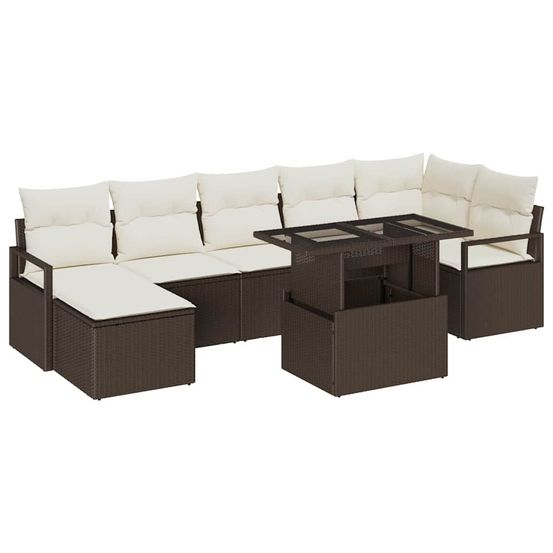 Ensemble de canapé de jardin 8 pc marron et crème polyrotin