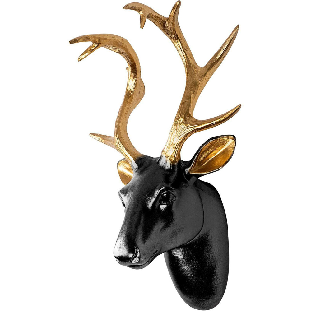 Décoration murale en polyester buste de cerf noir et doré