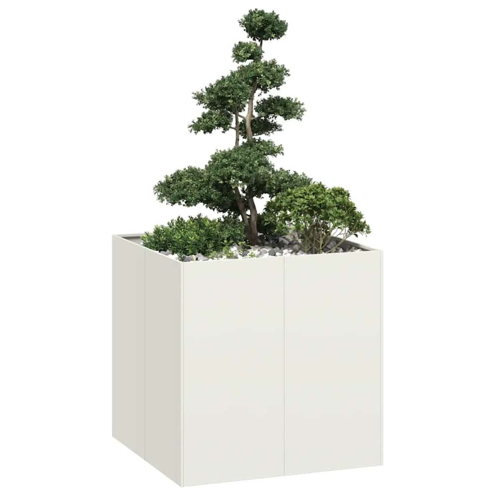 Grand bac cubique haut en acier robuste design carré pour arbustes et plantes volumineuses blanc 80x80x80cm