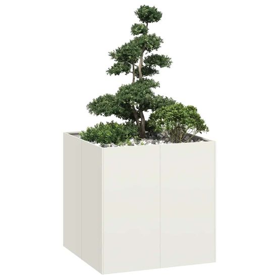 Grand bac cubique haut en acier robuste design carré pour arbustes et plantes volumineuses blanc 80x80x80cm