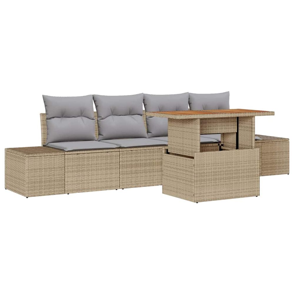 Ensemble de canapé de jardin 5 pc beige poly rotin